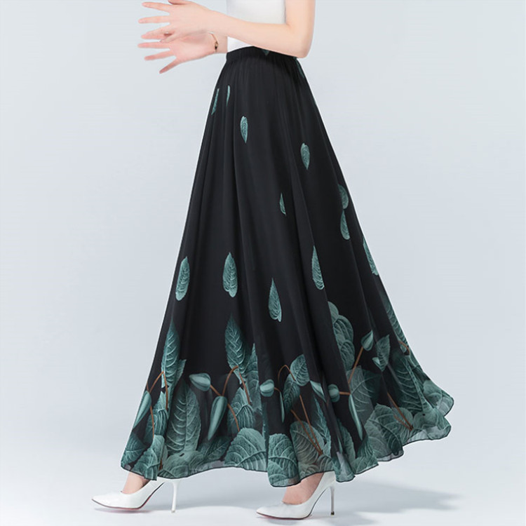 Drapey Mom Skirt, Long Skirt for Women, Summer High-Waisted Mid-Length Printed A-Line Skirt, Dance Skirt, Large Hem Chiffon Floral Skirt