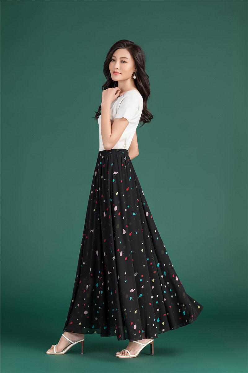 Female Summer Elegant Plus Size 4XL 5XL 6XL Fashion Polka Dot Black Chiffon Long Maxi Ladies Skirts for Womens