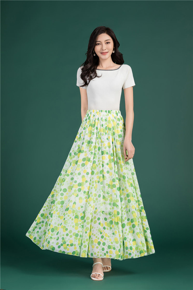 Female Summer Elegant Plus Size 4XL 5XL 6XL Fashion Polka Dot Black Chiffon Long Maxi Ladies Skirts for Womens