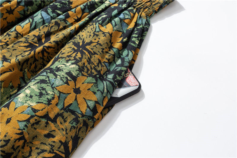 Female Cotton Linen Autumn Vintage Plus Size a-line High Waist National Fashion Big Flower Maxi Ladies Skirts for Womens