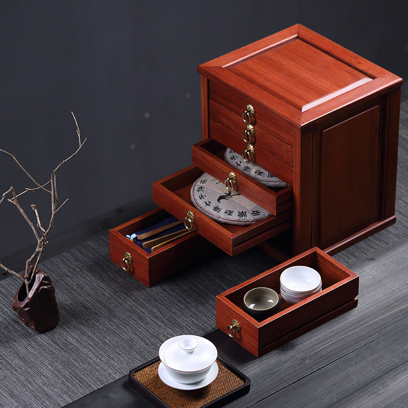 Solid wood Pu'er tea box Rosewood multi-layer tea storage box Tea cake cabinet drawer type tea storage box Tea cake storage box