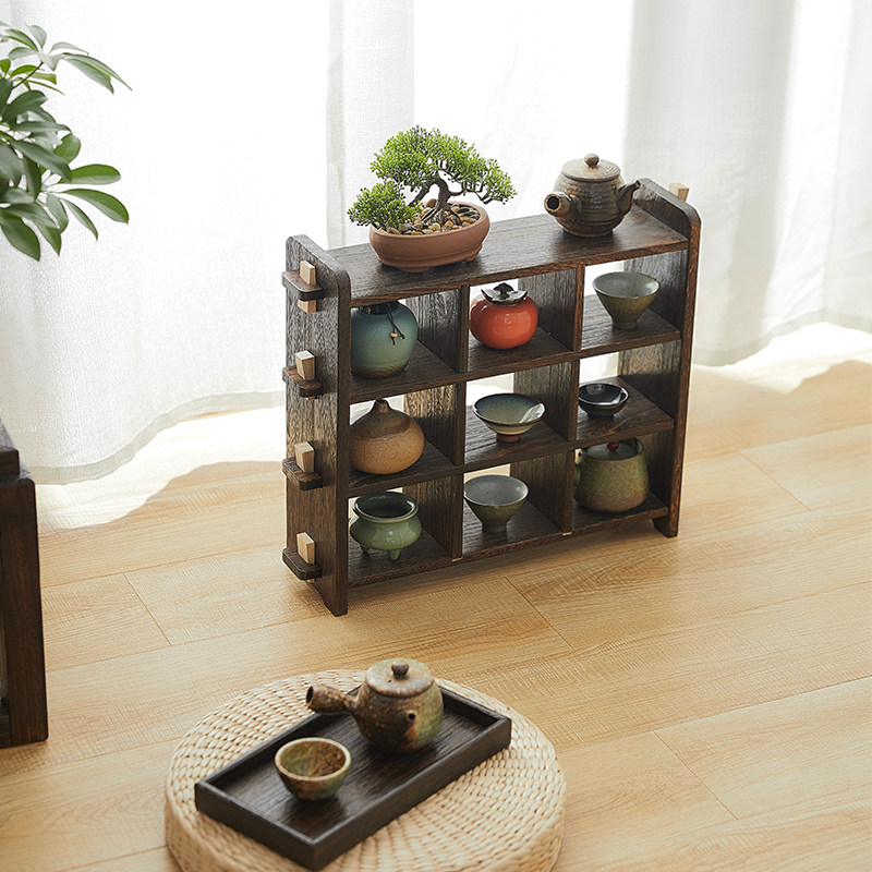 Japan-style Solid Wood Tea Tea Cup Tea Cup Shelf Bogu Shelf Multi-Treasure Cabinet Wall-mounted Display Purple Sand Pot containing shelf cupboard