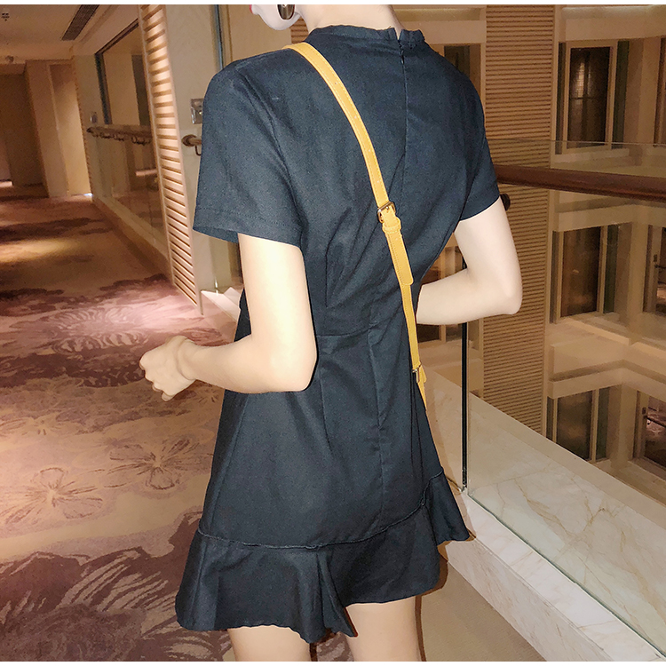 VK旗艦店 韓系荷葉邊裙子氣質純色短袖洋裝