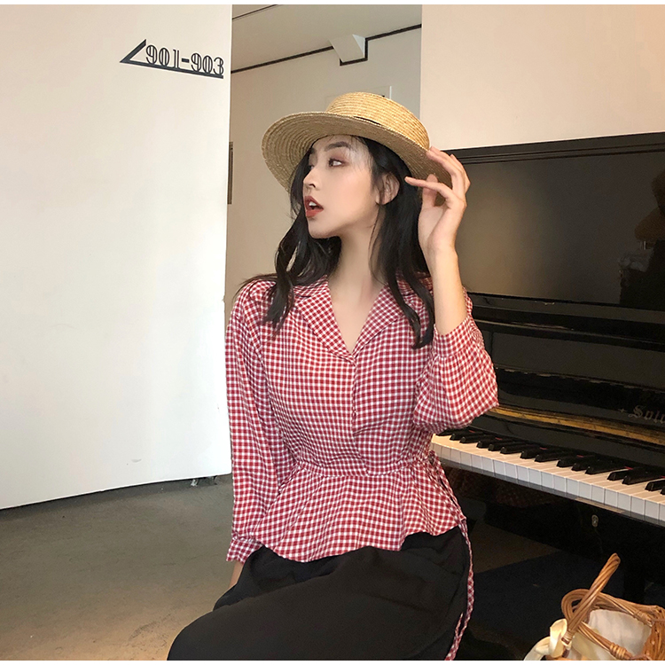 VK旗艦店 韓系時尚格紋襯衫短袖上衣