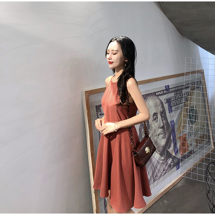 VK旗艦店 韓國風掛脖顯瘦露肩高腰無袖洋裝