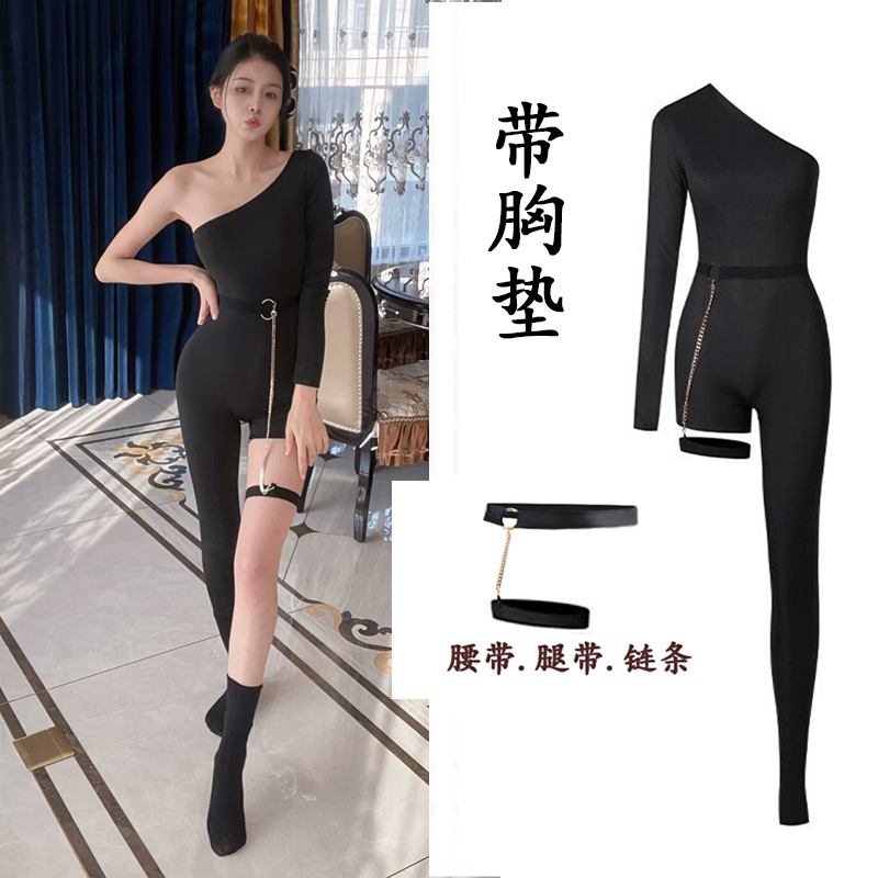 New Trendy One-Leg Design Latin Dance Practice Outfit for Women, Adult One-Piece Jumpsuit, Sexy Tight-Fitting Bodysuit