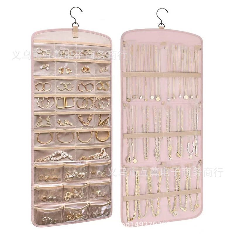 Earring Storage Bag, Wall-Mounted Jewelry Hanging Bag, Necklace Holder, Anti-Tangle, Double-Sided Transparent Pockets with Hooks
