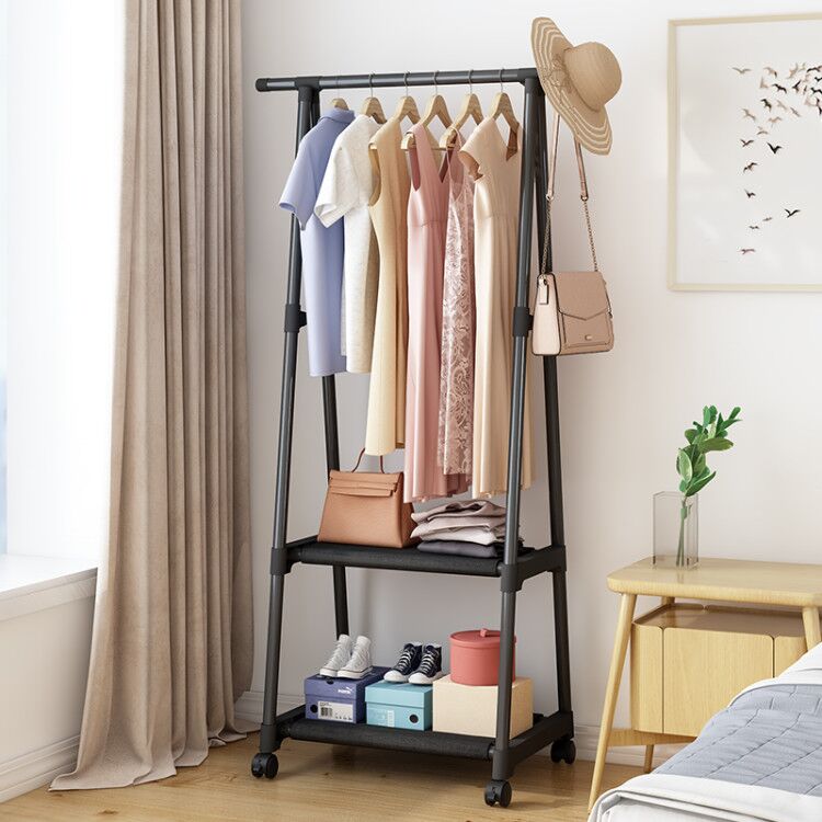 Simple Hood Rack Clothes Hanger Floor Type Home Mobile Hanging Clothes Hanger Subindoor Bedroom Dormitory Clothes Rack