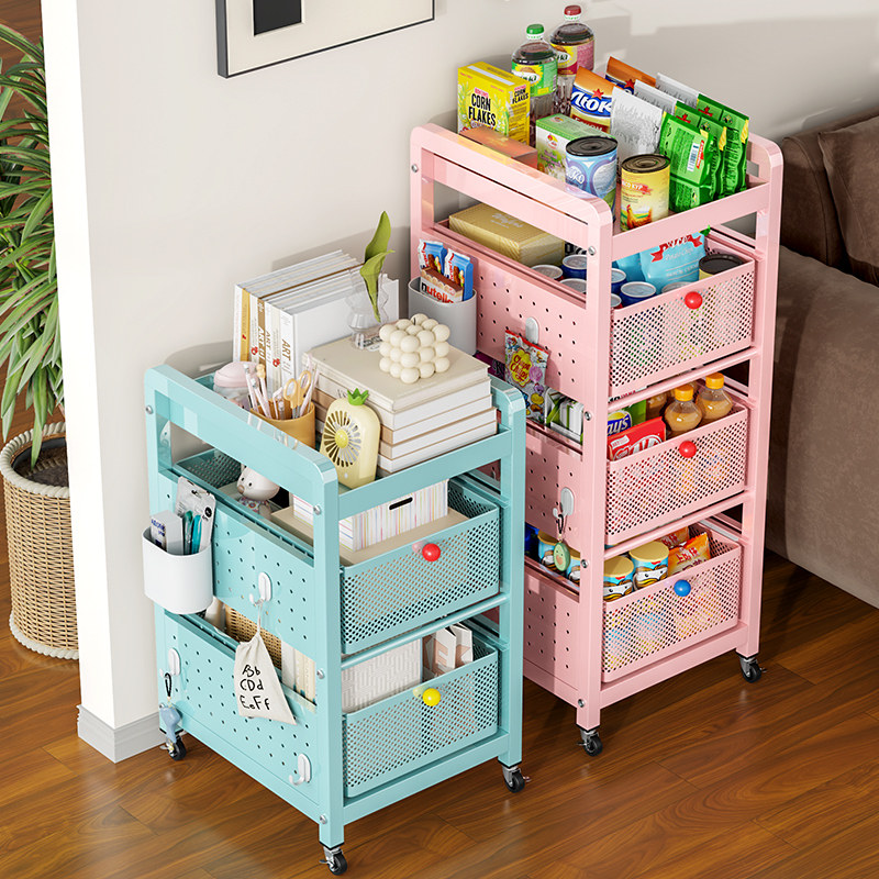 碳钢小推车置物架落地家用客厅玩具零食收纳架厨房果蔬整理储物架