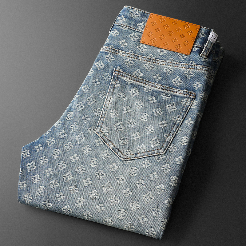 European Style Men's Pants with a High-End Jacquard Denim Design, 2026 New Summer Slim-Fit High Street Trendy Men's Thin Long Pants European Style Men's Pants with a High-End Jacquard Denim Design, 2026 New Summer Slim-Fit High Street Trendy Men's Thin Long Pants
