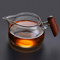  Glass fair cup thickened heat-resistant Kung Fu tea accessories High-end side handle tea separation utensils Wooden handle male cup