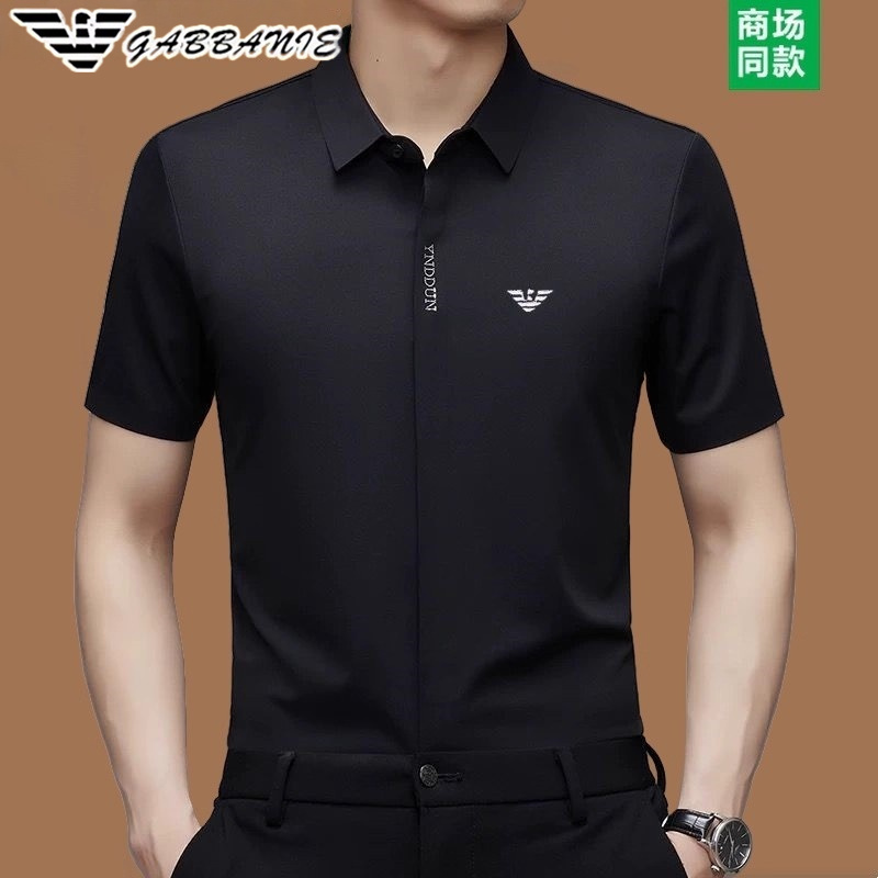 Authentic Italian Summer Men's Short-Sleeved Shirt, Thin, Seamless, High-End, Stretchy, Ice Silk, Non-Ironing Men's Half-Sleeved Shirt