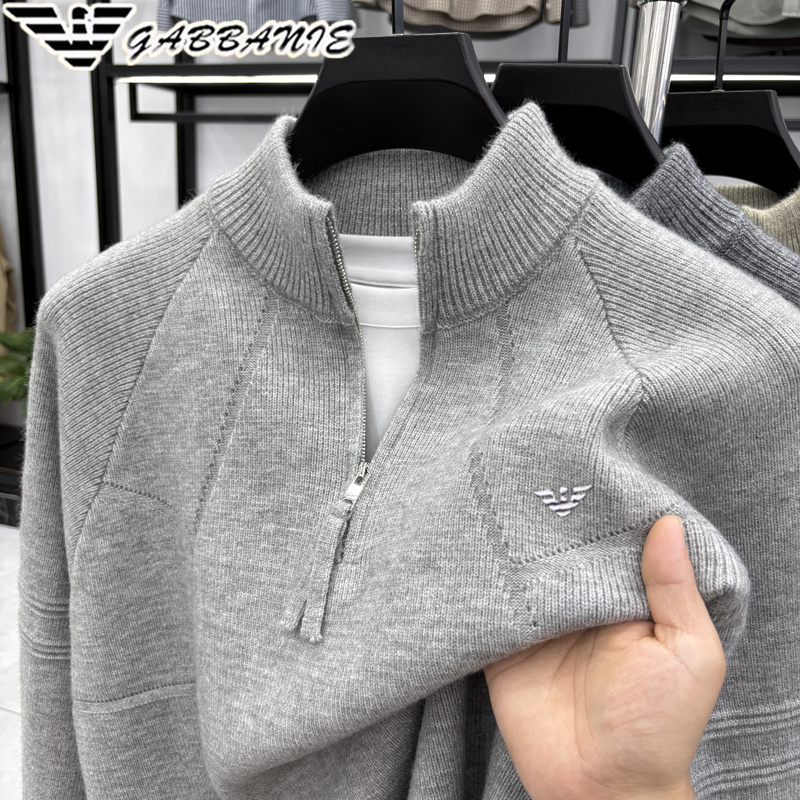 Authentic Italian Autumn and Winter New Half-High Collar Zipper Knitwear Men's Wool Sweater Solid Color Versatile Casual Sweater
