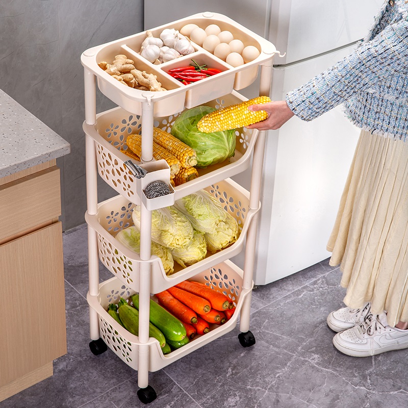 Kitchen shelving multilayer storage rack Vegetable Basket Ground Cabinet Snack Snack Small Cart Laying vegetable basket Multi-functional nip-Taobao