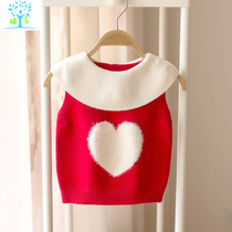 Girl baby baby warm children sweater waistcoat waistcoat with autumn and winter thickened outwear foreign air knit small vest