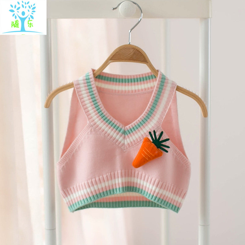 Girls' spring and autumn clothes sweater vest children's knitted baby casual sleeveless vest outer wear bottoming wool vest