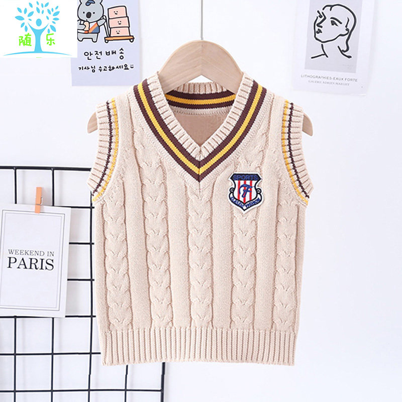 Boy sweater waistcoat waistcoat Boy 2021 Baby Boy Baby Spring Autumn Kan Shoulder inside Knitted Wool small vest