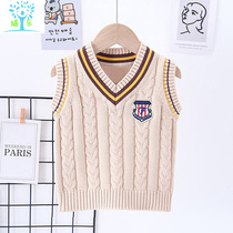 Boy sweater waistcoat waistcoat Boy 2021 Baby Boy Baby Spring Autumn Kan Shoulder inside Knitted Wool small vest