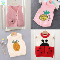 Girls spring and autumn clothes waistcoat 2020 children knit baby casual sleeveless sweater outside wearing a bottom Korean version of a small vest