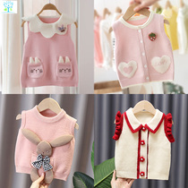 Girls waistcoat baby baby spring-autumn knitted sweater slim new small vest Early child fur line outside wearing waistcoat shoulder