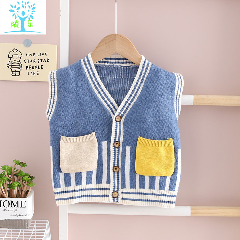 Boys' vest sweater children's baby spring and autumn wear thin section baby autumn and winter vest boy foreign style Korean vest