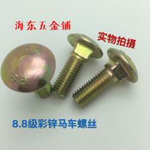 Color-plated zinc 8 8-level carriage bolt square tightening screw high-strength carriage screw GB14 big head 10*30