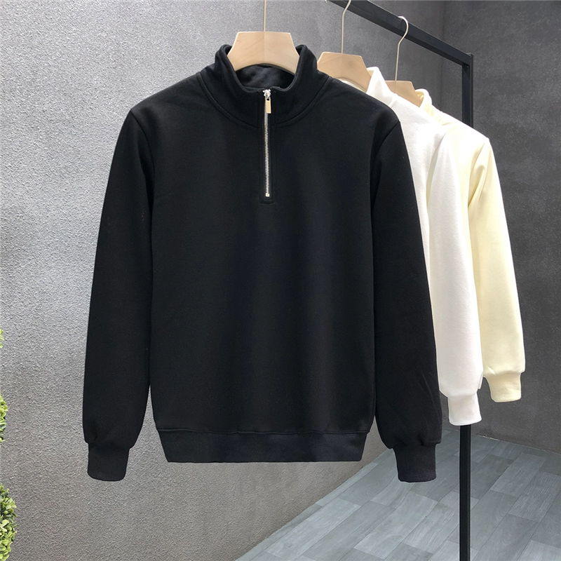 Spring and Autumn Base Layer Pure Cotton Half-Zip Stand Collar Sweatshirt Pullover Casual Jacket Versatile Solid Color Half-Open Collar Loose Thick