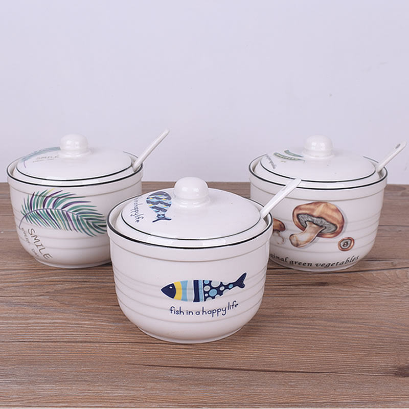 Ceramic Seasoning Bottle Tank Eu Style Brief large number Chili Canned Pork Oil Jars Domestic Seasoning Seasoned Kitchen Supplies Oil Pot