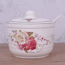 Ceramic lid spoon one seasoning can seasoning bottle combination large salt jar household kitchen chili oil tank pig oil tank