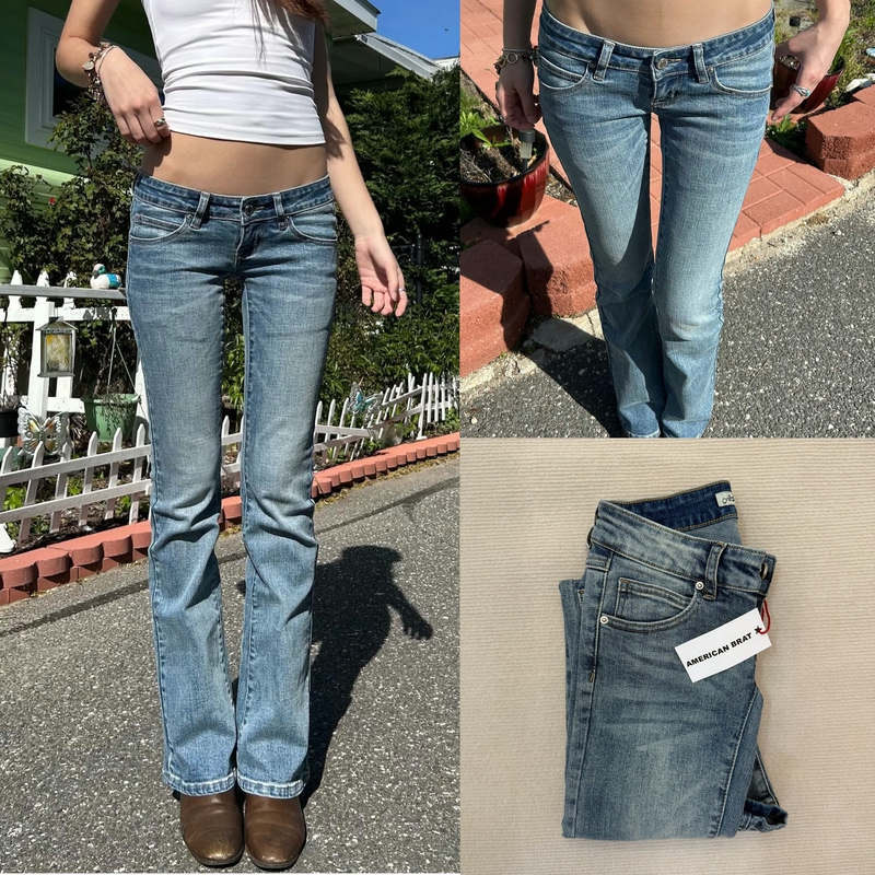 American Brat Twilight Girl Y2K High School Girl Ultra-Low-Rise Washed Jeans American Brat Twilight Girl Y2K High School Girl Ultra-Low-Rise Washed Jeans