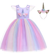 2019 New rainbow dress girls dress Princess dress rainbow puffy dress rainbow gown