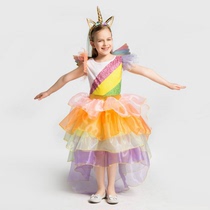Childrens Rainbow Skirt Colorful Wings Pony Princess Skirt cosplay Costume Dress Halloween Stage Clothing