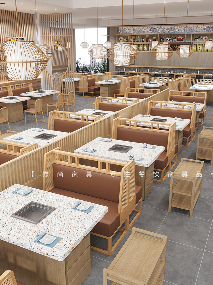 Commercial theme hot pot shop Skewer induction cooker barbecue shabu-shabu Barbecue restaurant Marble smoke-free barbecue shop tables and chairs