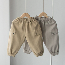 Boys twill water wash cotton bloomers childrens long pants baby closing pants spring and autumn casual pants