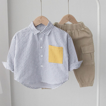 Foreign style small plaid boys shirt long sleeve pure cotton baby shirt child Spring and Autumn thin personality coat tide