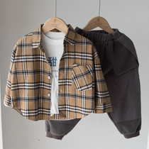 Loose boys autumn coat childrens shirt long sleeve cotton abrasive shirt baby foreign boy top