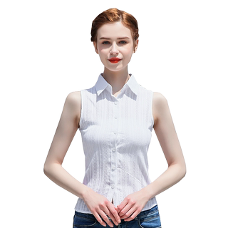 白色纯棉无袖衬衫女款修身百搭OL职业衬衣假领子内搭打底衫背心潮
