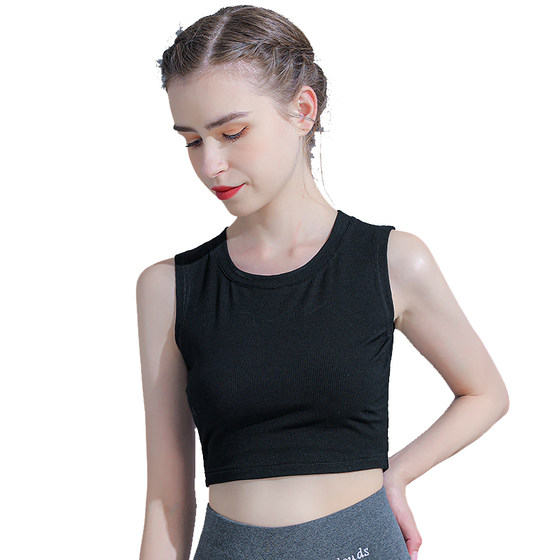 Black short round neck vest suspenders women's modal inner and outer wear bottoming top high waist anti-skid wrap chest autumn