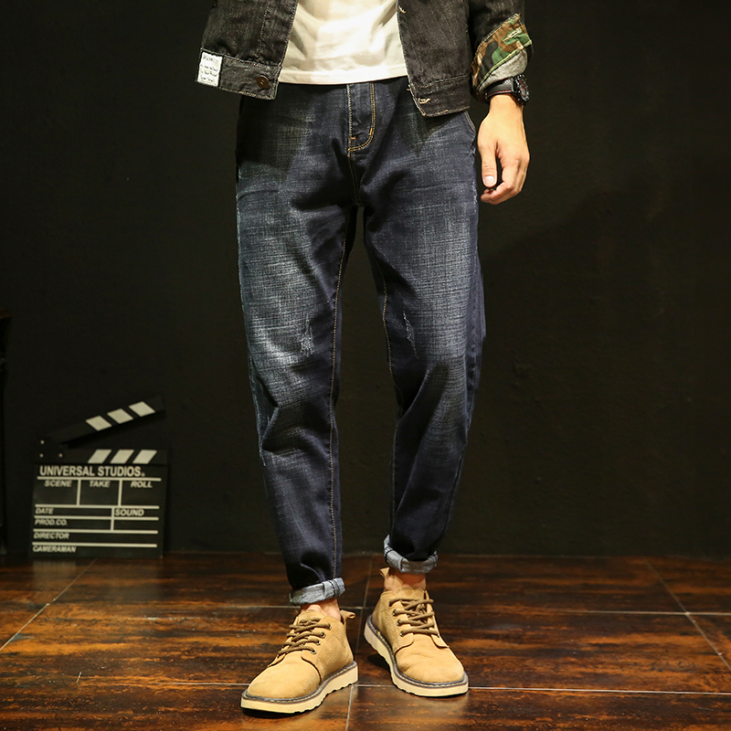 Autumn Winter Style Warm Tide Card Elastic Denim Jeans Male Loose Large Size small footed Harun trousers thickened and padded with legs long pants