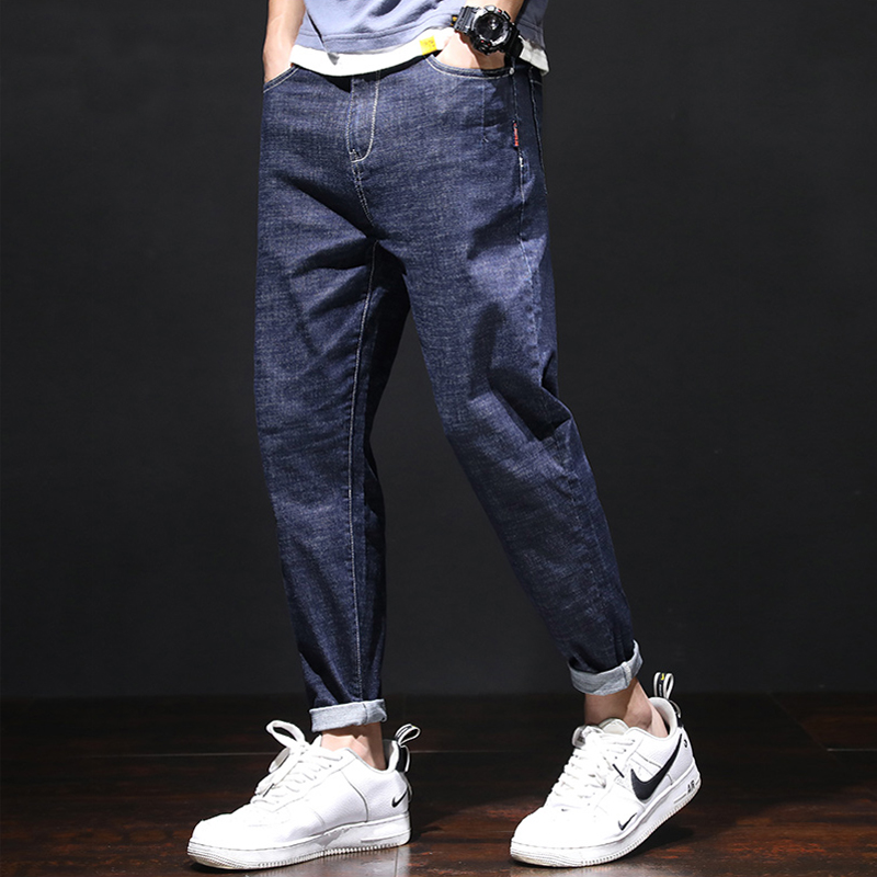 2022 Summer thin Casual Little Feet Loose 90% jeans Men's sashimi Elastic Tide tide Tide Card Pants