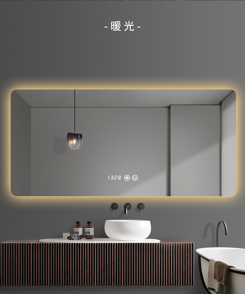 Gương phòng tắm có đèn led thông minh kích thước lớn có đèn treo tường phòng tắm gương chống sương mù gương phòng tắm màn hình cảm ứng tùy chỉnh