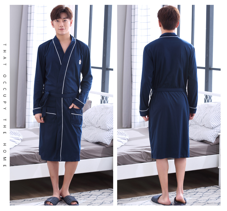 Áo ngủ cotton nam mùa xuân và mùa hè dày áo choàng bông áo tắm nam đồ ngủ XL mùa thu và mùa đông áo choàng dài đoạn áo ngủ đẹp