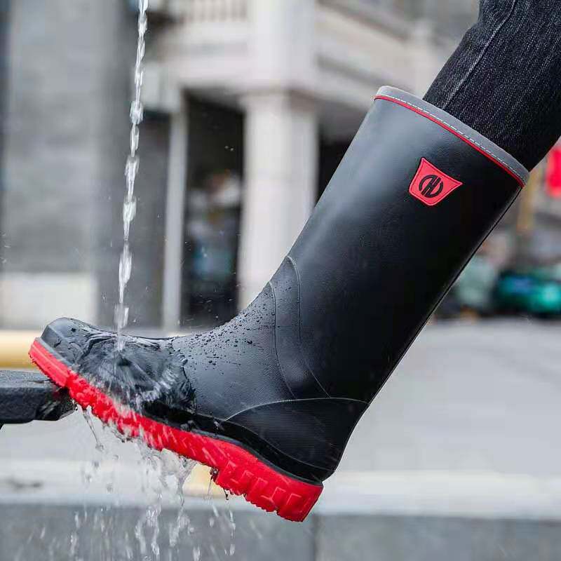 German high-tube fashion rain boots men's car wash fishing thickened waterproof shoes construction site labor insurance shoes wear-resistant rubber shoes fluorescent tide
