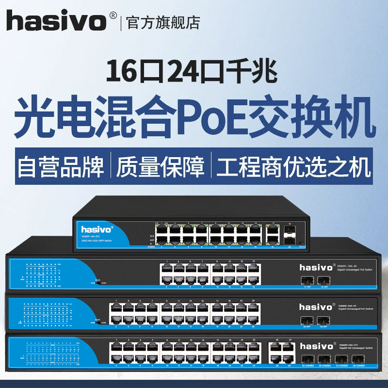 hasivo16-port 24-port all-gigabit standard POE switch wireless AP power supply network route extension line with optical port