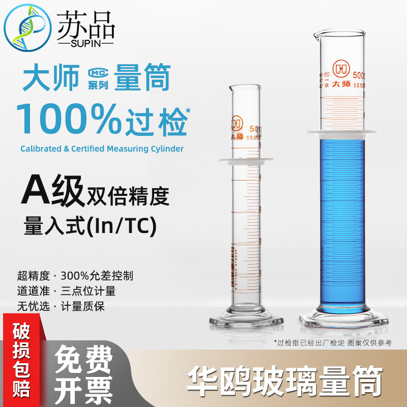 华鸥量筒量入式In过检高硼硅A级过检带刻度5/50/250/500/1000ml