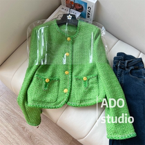 French famous young fragrance coat girl short 2023 new senior sensory single row - collar long sleeve coat
