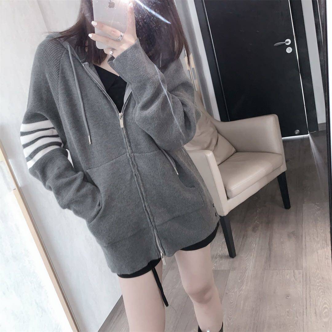 TB knitted cardigan women's 2021 Autumn New zipper hooded sweatshirt coat women couples loose hoodie top