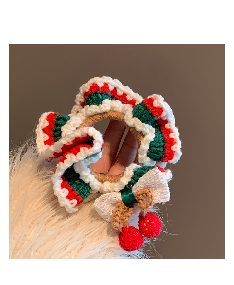食颜派 圣诞颂歌~红色樱桃针织毛线大肠发圈 1个装【手工钩织的圣诞甜妹密码】