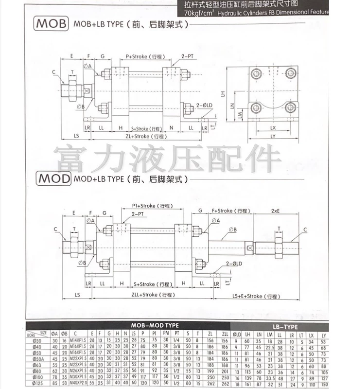 Xi lanh khuôn nhẹ MOB xi lanh thủy lực hai chiều MOB30/40/50*50 100 150 200 250 300