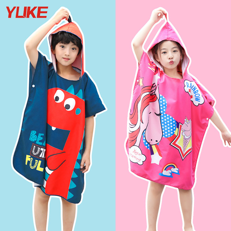 Bath towel for children absorbing water quick drying cloak with hat for men and women big children swimming bathrobe hot spring portable travel beach towel